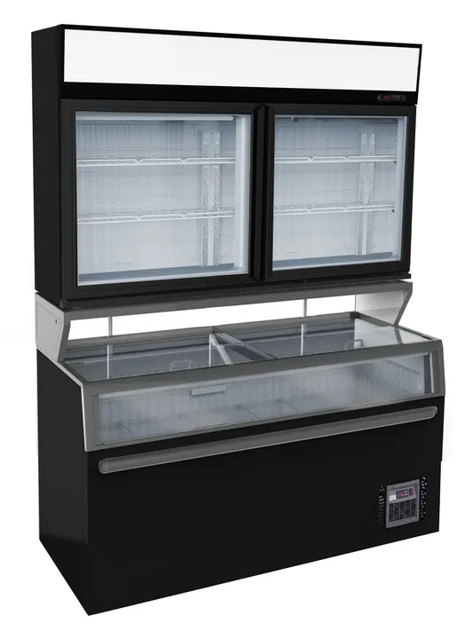 CombiSteel Wall Mounted Cold&Freezer Unit Black 2 Glass Door
