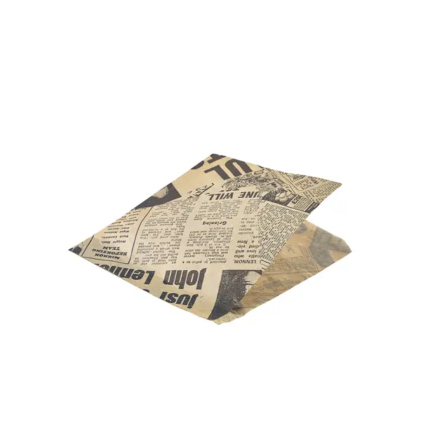 Greaseproof Paper Bags Brown Newspaper Print 17.5 x 17.5cm