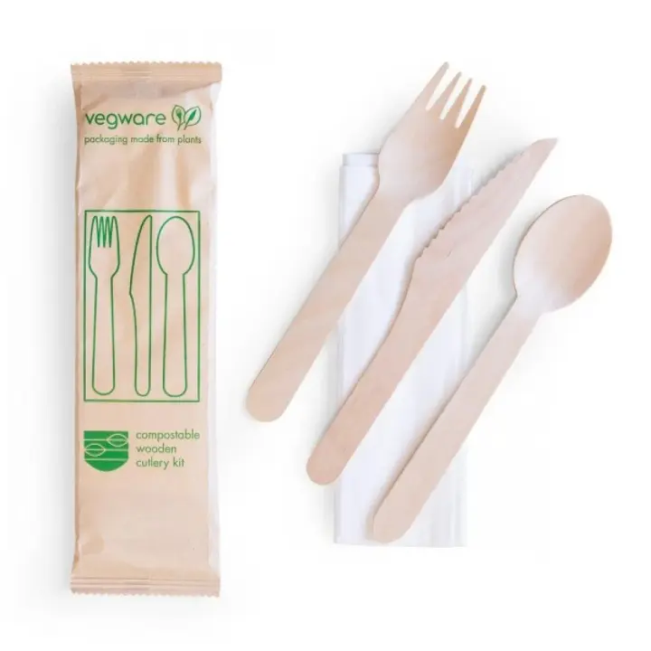 Wooden Knife, Fork, Spoon + Napkin X 250
