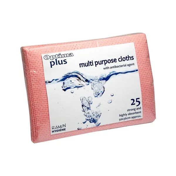 Optima Plus 759b Super Absorbent Anti-bacterial Cloths - Red (6 Packs of 25)