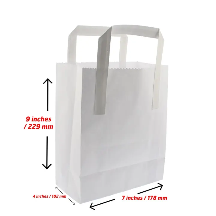 White Kraft Paper Bag with Paper Tape Handles 7"x10"x8"