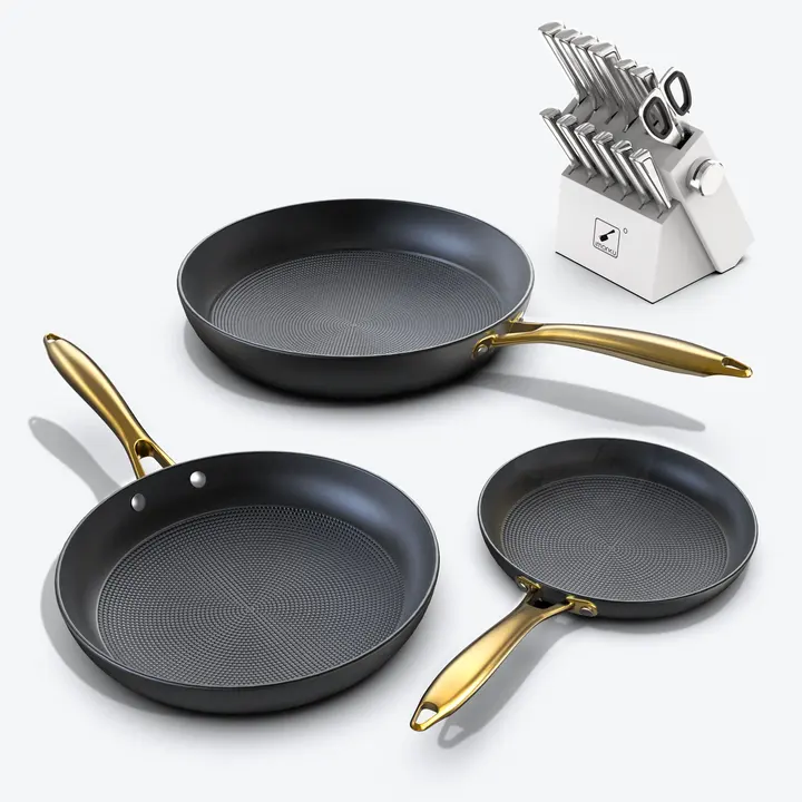 Complete High-Carbon Steel Knife & Nonstick Craft Pan Set - White
