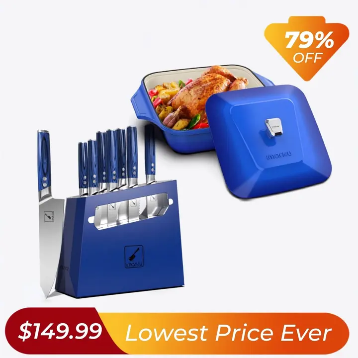 Imarku Premium Blue Kitchen Chef Knives Set & Enameled Pot Bundle