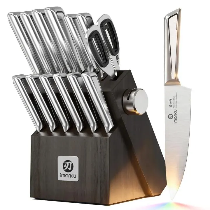 Japanese Knife Set with Block and Sharpener Dishwasher Safe for Kitchen