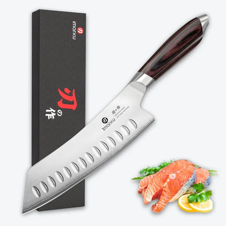 Santoku Knife 7 Inch High Carbon Stainless Steel Hollow Edge Kitchen Knife
