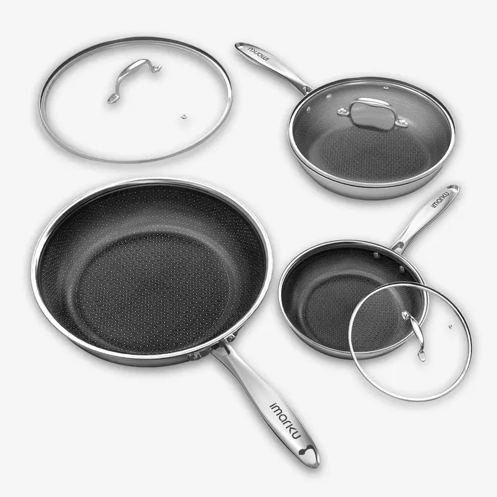Non Stick Frying Pan with Lid Ceramic Coated Skillet Induction Oven Safe - 8"&10"&12"