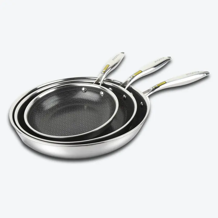Hybrid Stainless Steel Non Stick Frying Pan 8" 10“ & 12" with Honeycomb Ceramic Surface - 8"&10"&12"