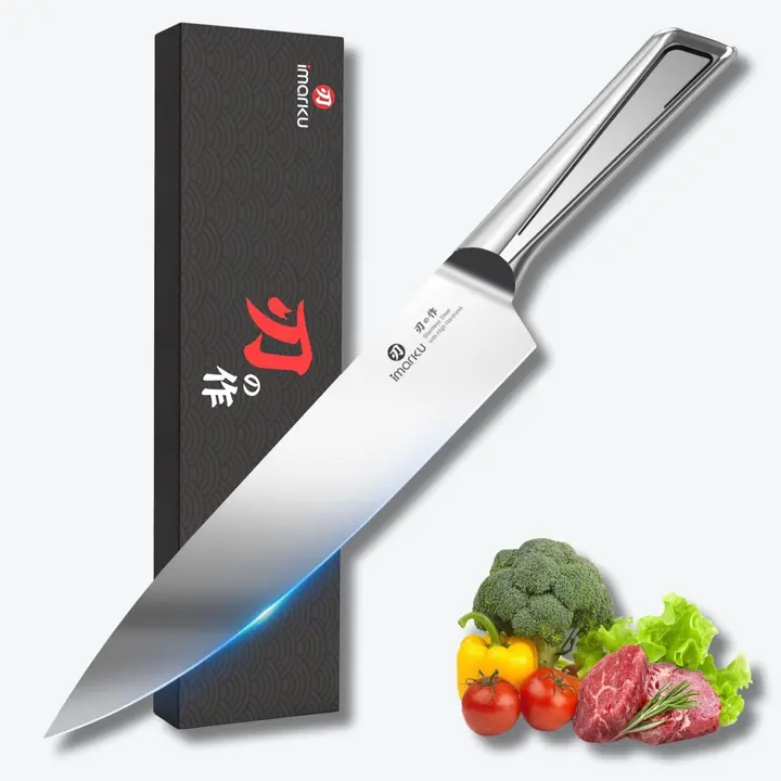 8-Inch Japanese Chef Knife with a One-Piece Stainless Steel Handle